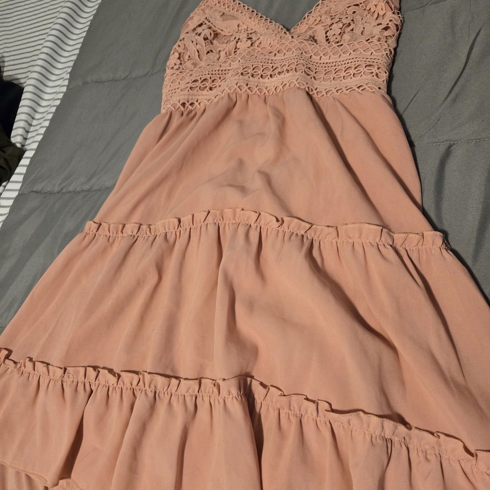 Wish Peach Lace Tiered Dress